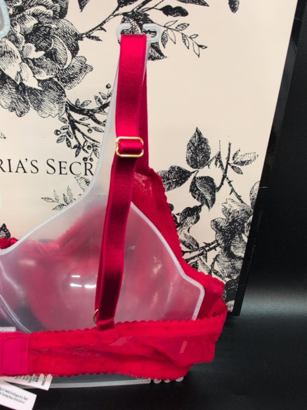 Victoria's Secret Jingle Bells Mesh Unlined Demi Bra Lipstick Red 38C NWT - Picture 7 of 11